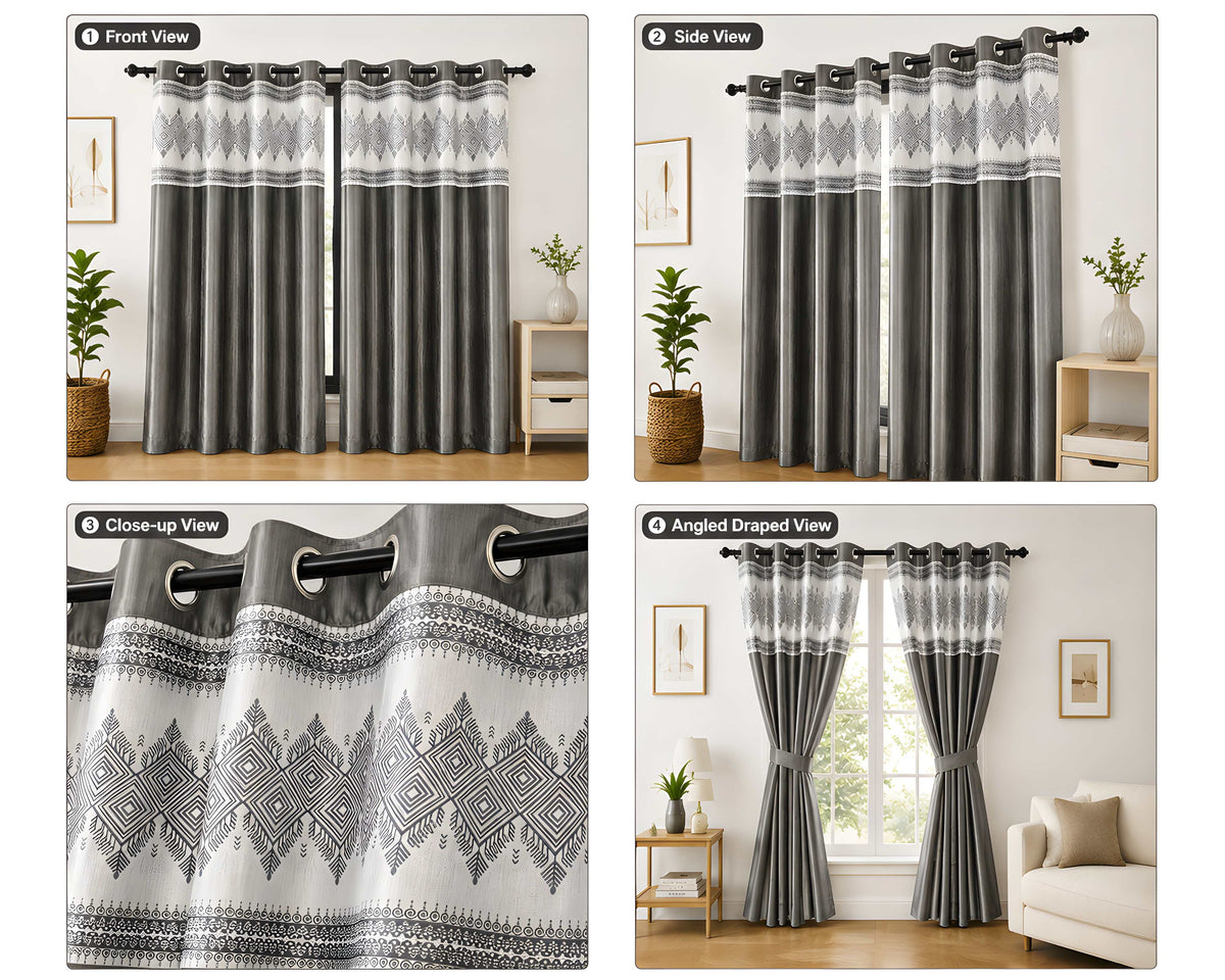 LOOVOX Gray Silky Satin Polyster Window Curtain (5 Feet - 122 cm & 4 Feet - 122 cm - pack of 2)