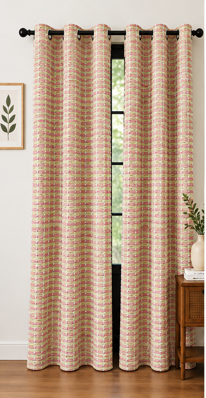 LOOVOX Pink Cotton-Blend Woven Fabric Door Curtain (7 Feet - 214 cm & 4 Feet - 122 cm - Pack of 2)