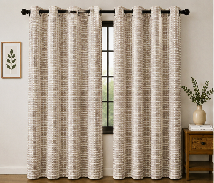 LOOVOX Beige Cotton-Blend Woven Fabric Window Curtain (5 Feet - 152 cm & 4 Feet - 122 cm - Pack of 2)