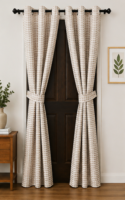 LOOVOX Beige Cotton-Blend Woven Fabric Door Curtain (7 Feet - 214 cm & 4 Feet - 122 cm - Pack of 2)