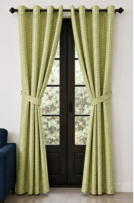 LOOVOX Green Cotton-Blend Woven Fabric Door Curtain (7 Feet - 214 cm & 4 Feet - 122 cm - Pack of 2)