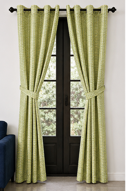 LOOVOX Green Cotton-Blend Woven Fabric Door Curtain (7 Feet - 214 cm & 4 Feet - 122 cm - Pack of 2)