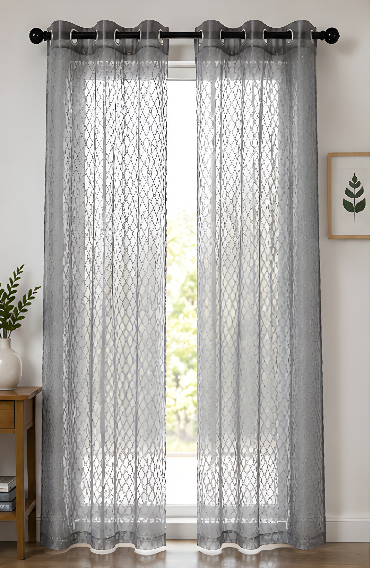 LOOVOX Gray Sheer,Voile Fabric Door Curtain (7 Feet - 214 cm & 4 Feet - 122 cm - pack of 2)