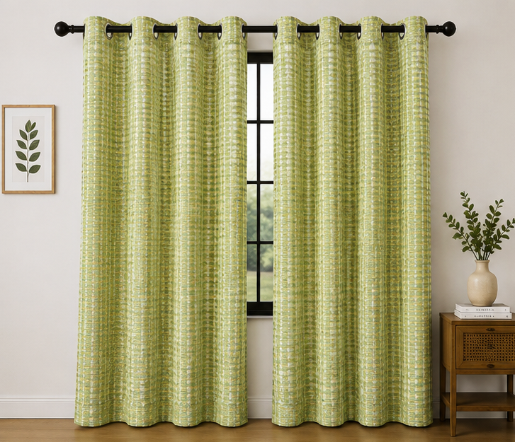 LOOVOX Green Cotton-Blend Woven Fabric Window Curtain (5 Feet - 152 cm & 4 Feet - 122 cm - Pack of 2)