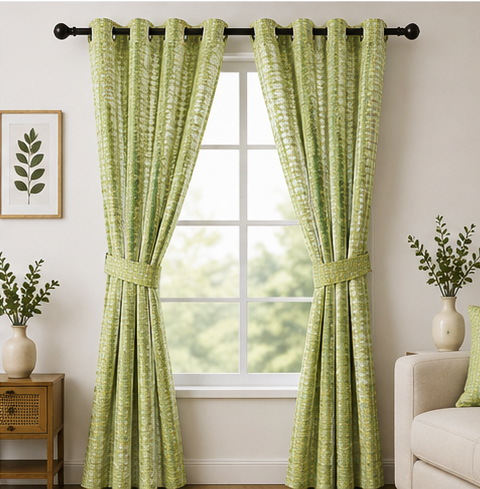 LOOVOX Green Cotton-Blend Woven Fabric Window Curtain (5 Feet - 152 cm & 4 Feet - 122 cm - Pack of 2)