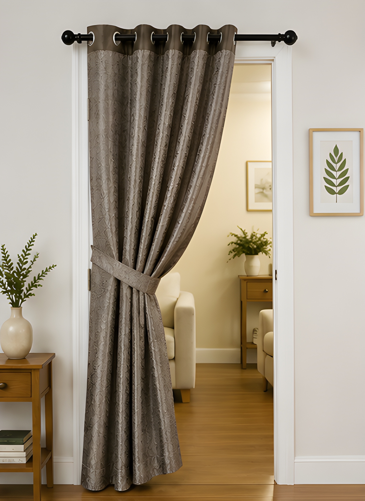 LOOVOX Brown Opaque,Blackout Heavy Fabric Door Curtain (7 Feet - 214 cm & 4 Feet - 122 cm - pack of 1)