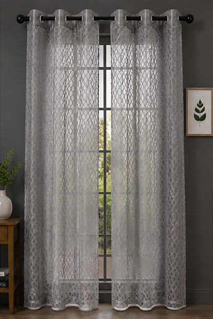 LOOVOX Gray Sheer,Voile Fabric Door Curtain (7 Feet - 214 cm & 4 Feet - 122 cm - pack of 2)