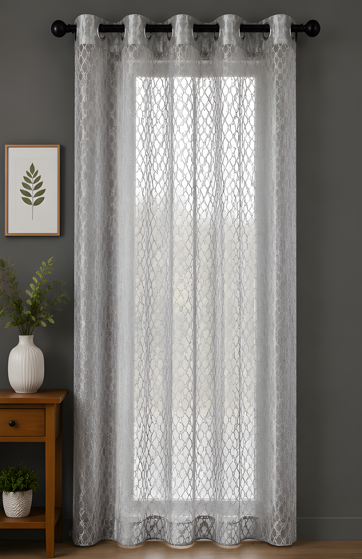 LOOVOX Gray Sheer,Voile Fabric Door Curtain (7 Feet - 214 cm & 4 Feet - 122 cm - pack of 1)