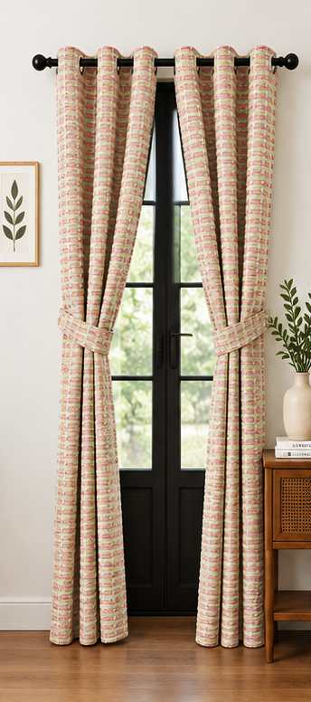LOOVOX Pink Cotton-Blend Woven Fabric Door Curtain (7 Feet - 214 cm & 4 Feet - 122 cm - Pack of 2)