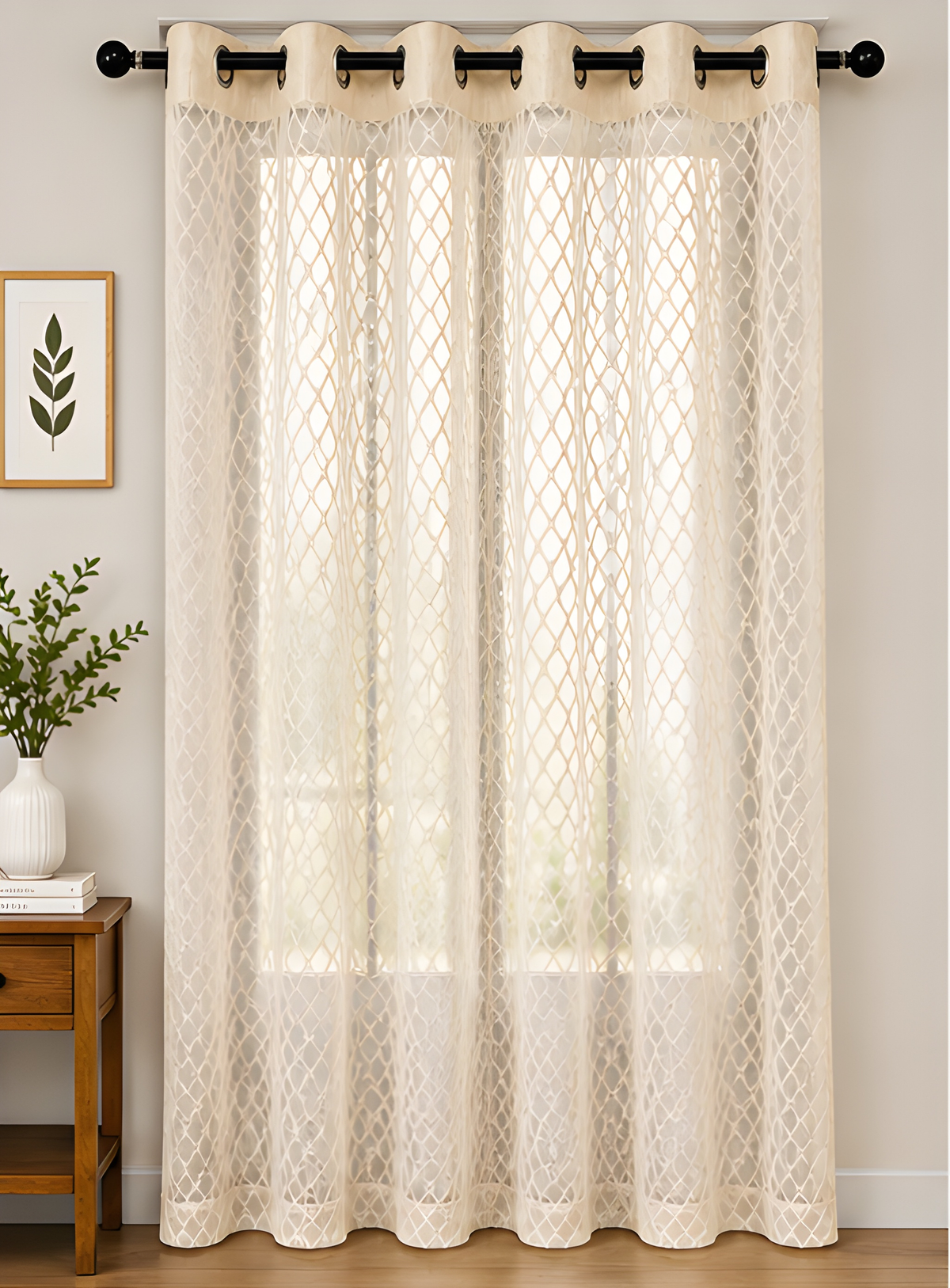 LOOVOX Sandal (Light Yellow) Sheer,Voile Fabric Door Curtain (7 Feet - 214 cm & 4 Feet - 122 cm - pack of 2)