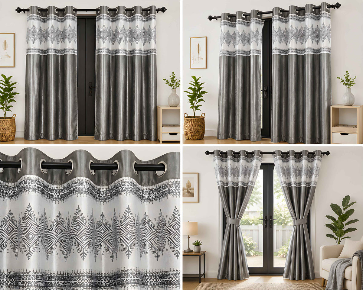 LOOVOX Gray Silky Satin Polyster Door Curtain (7 Feet - 214 cm & 4 Feet - 122 cm - pack of 2)