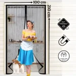 Loovox Auto-closing Magnetic Door Polyester Washable Adults Musquito Net (Black, Frame Hung)