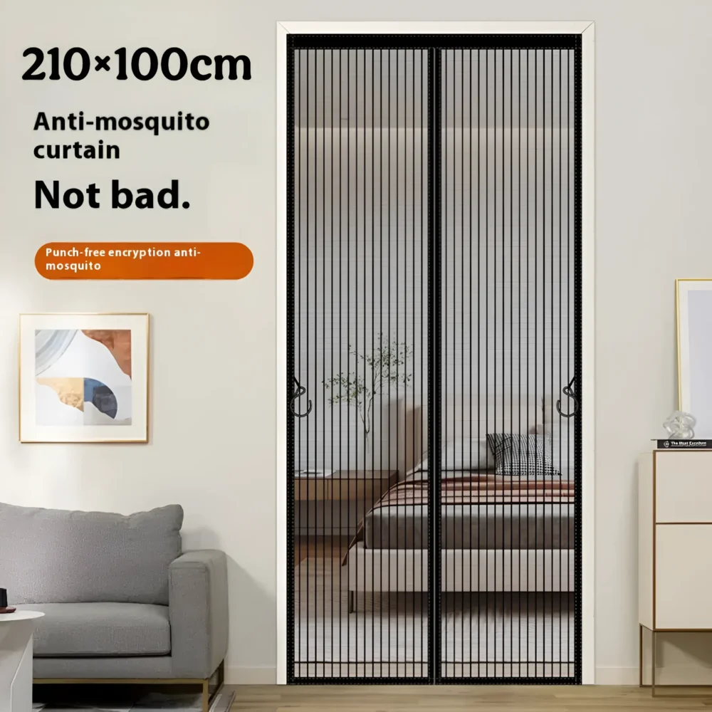 Twolight Hands Free Magnetic Musquito Net For Home Doors Polyester Washable (Black, Frame Hung)