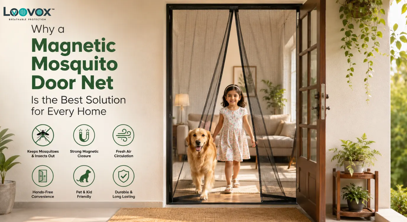 Magnetic mosquito door net keeps mosquitoes out with hands-free entry