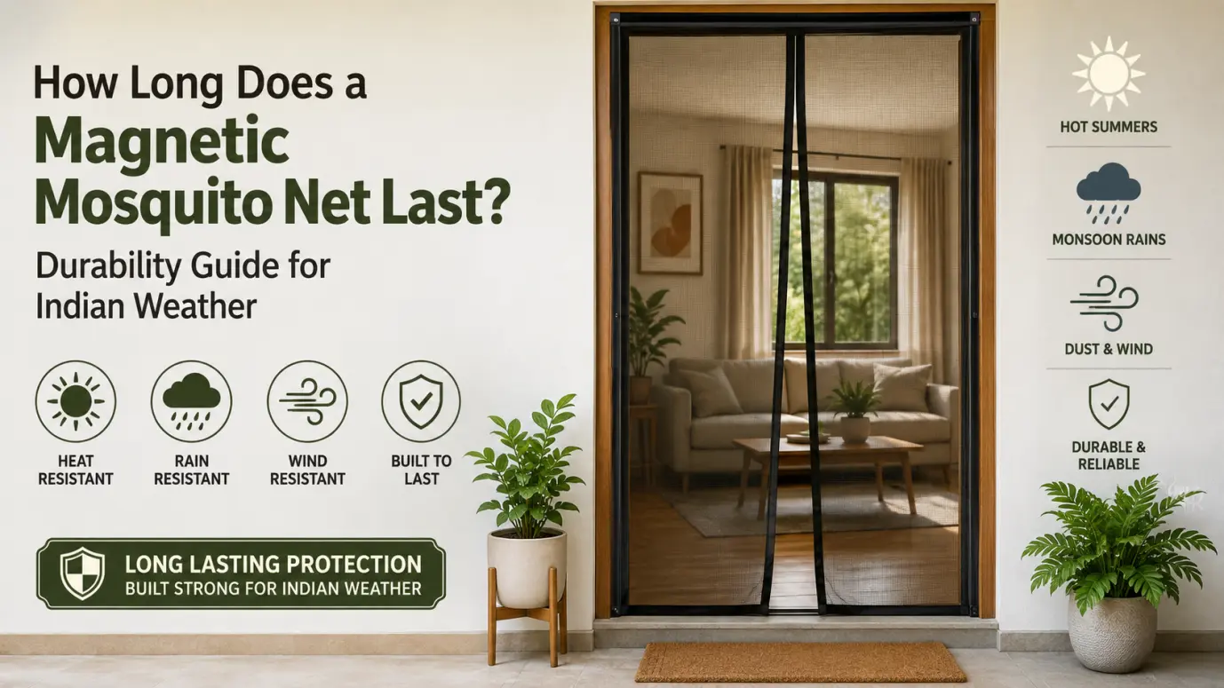 Heavy-duty magnetic mosquito net with durable mesh and strong magnetic seal for Indian weather